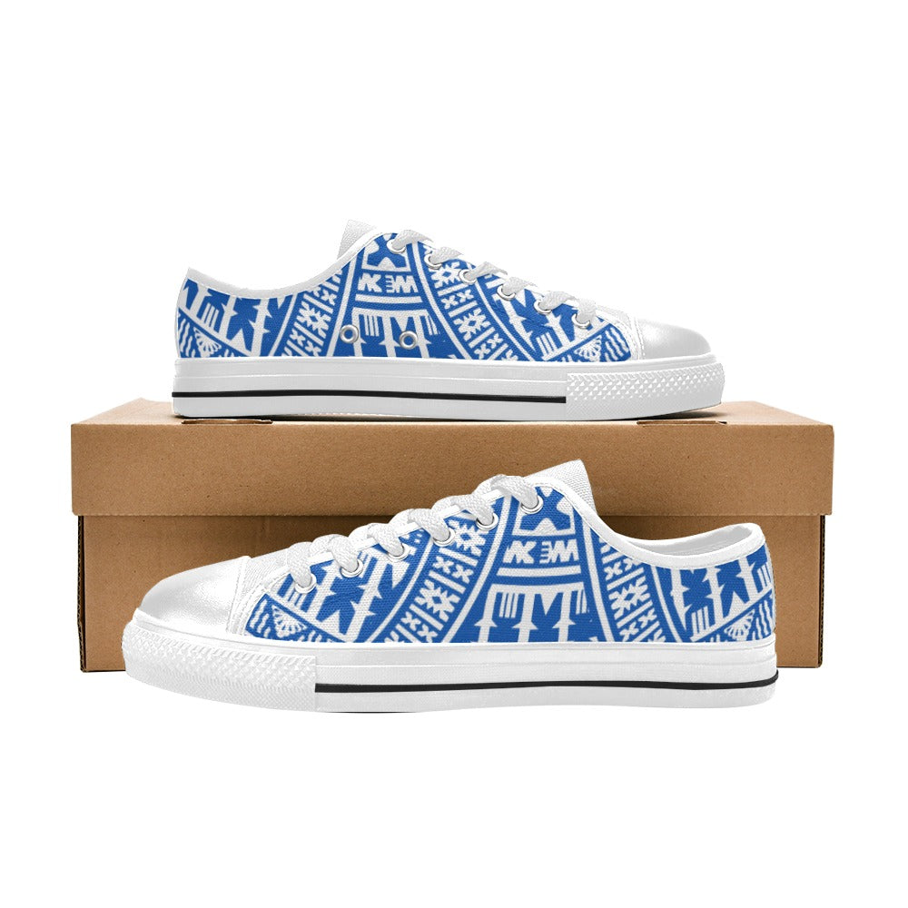 KID'S WHITE BLUE Low Top Canvas Sneakers