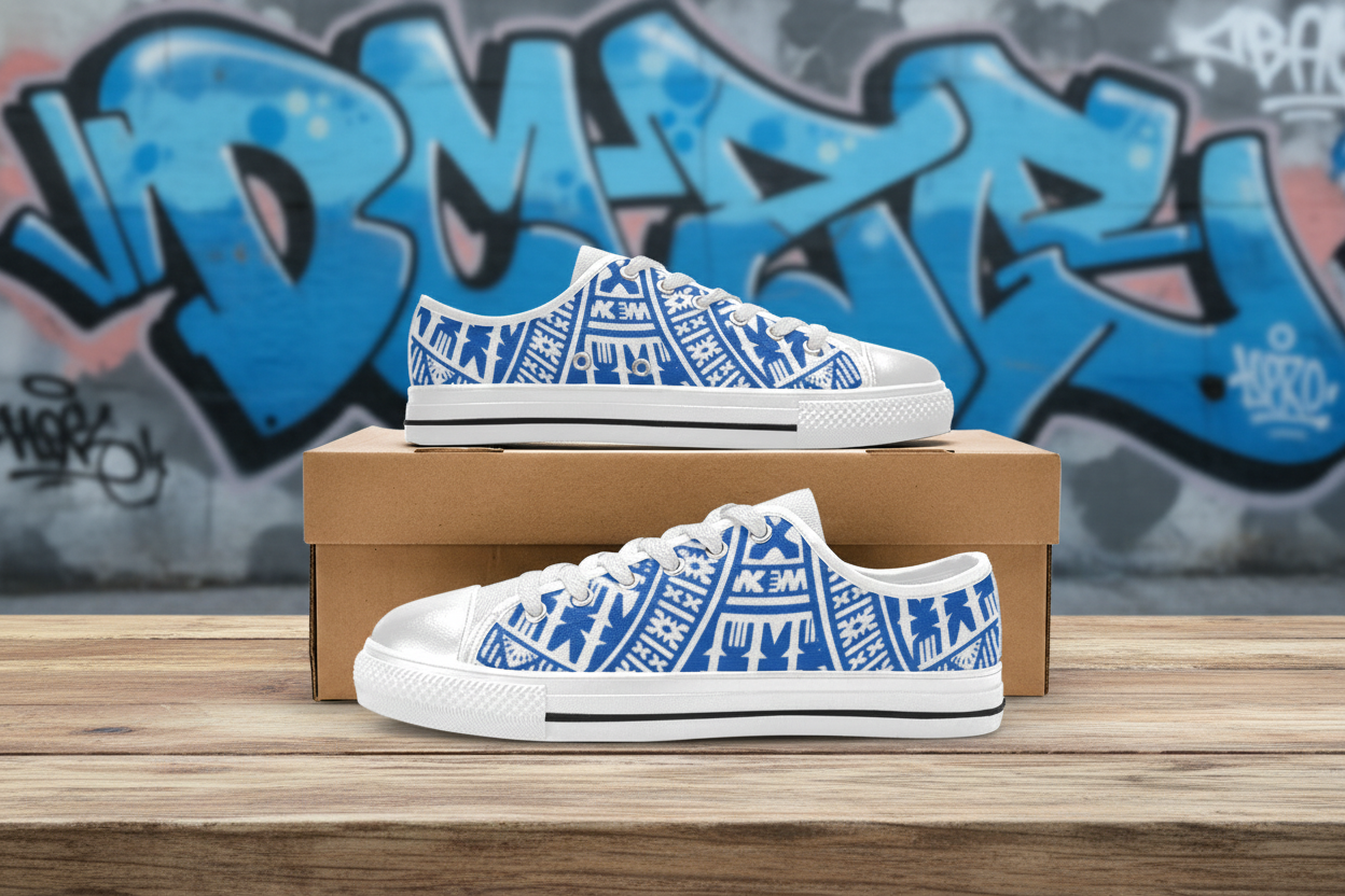 KID'S WHITE BLUE Low Top Canvas Sneakers