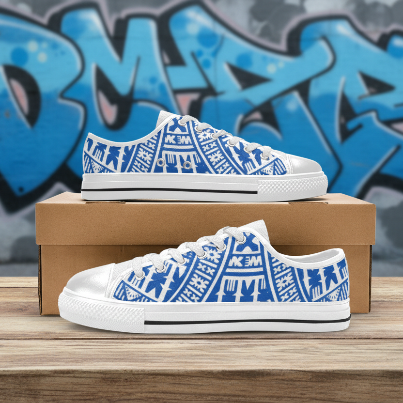 KID'S WHITE BLUE Low Top Canvas Sneakers