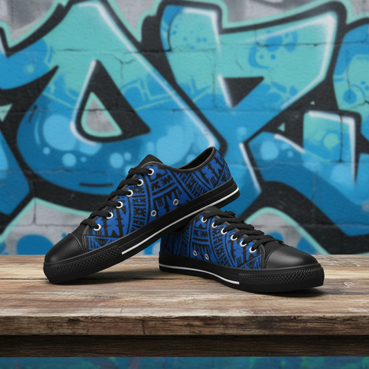 KID'S BLACK BLUE Low Top Canvas Sneakers